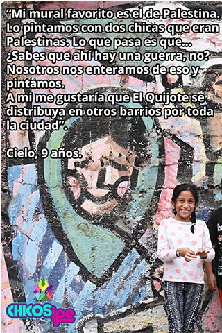 A Cielo le gustó mucho pintar un mural con dos amigas que vinieron de Palestina.&amp;nbsp;
